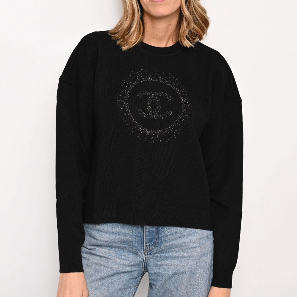 Chanel Uniform Black Sweater with Gold Logo